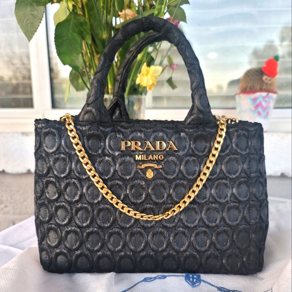 Prada Milano Black Handbag with Gold Chain